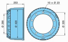 BPW 0310667550 - TAMBOR DE FRENO  SRAD  252B 335TK 10L RIP