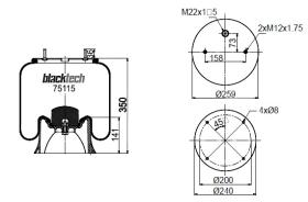 Black Tech RML75115CP - Fuelle Suspension SAF / ROCKWELL