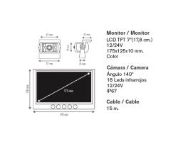 ATRESSA ILUMINACION CM010100 - KIT CAMARA M. ATRÁS CABLE 12M 12/24V LCD TFT 7''