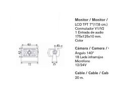 ATRESSA ILUMINACION CM010200 - KIT CAMARA M. ATRÁS CABLE 15M 12/24V LCD TFT 7''